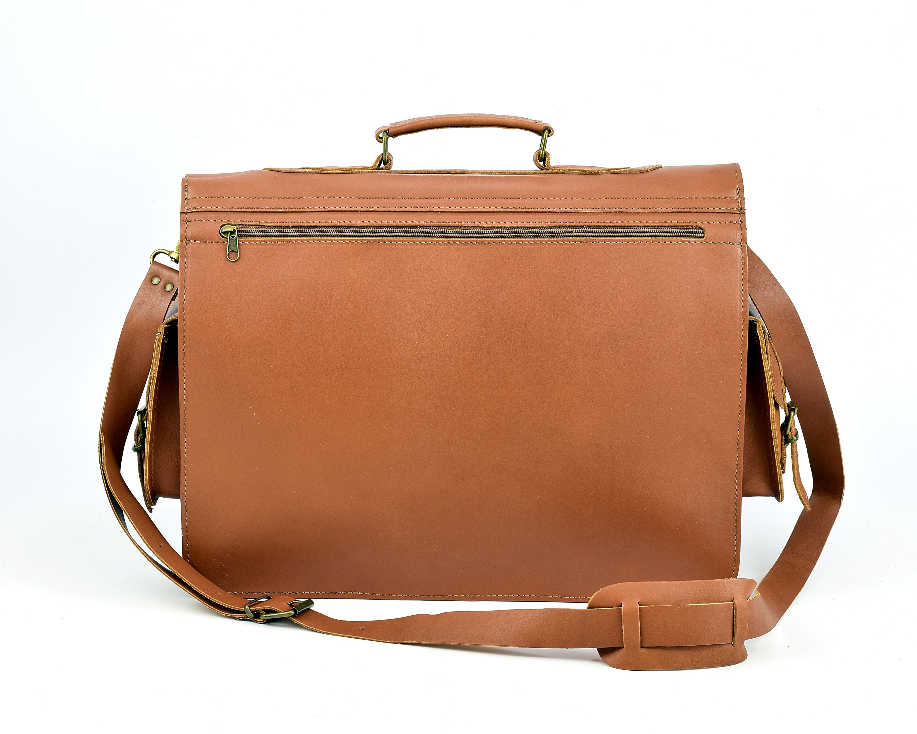 Large Leather Messenger Bag 17 Inch Laptop Briefcase Mens Etsy