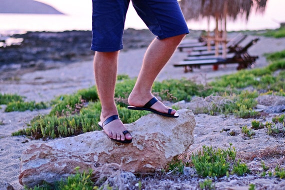 Sandalias negras de hombre sandalia romana de cuero negro hecha a