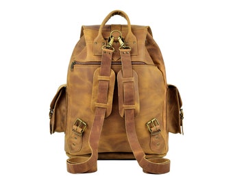 Mochila de cuero encerado hecha a mano: mochila extragrande para portátil