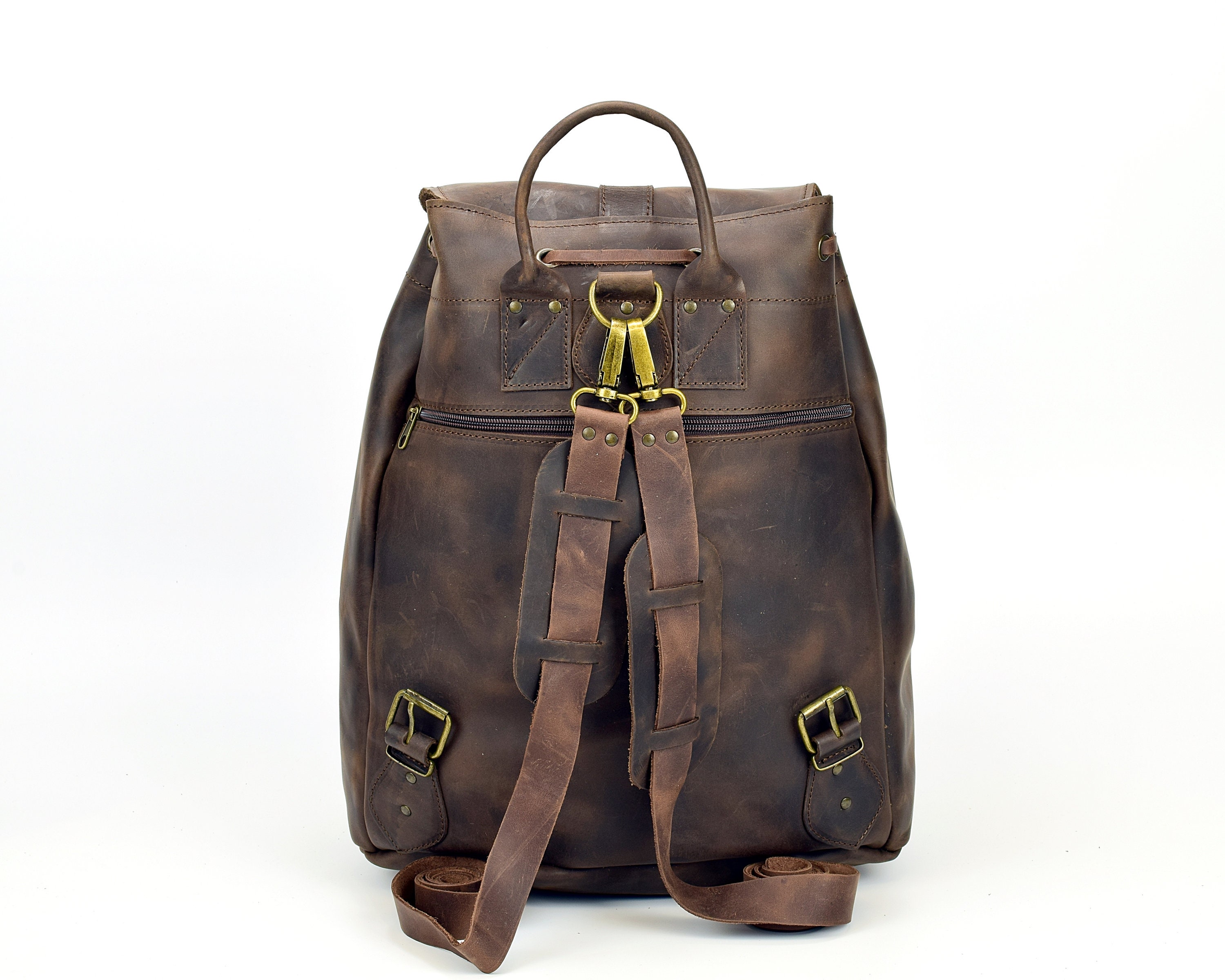 Distressed leather beautiful L/XL backpack XL Waxed Leather Backpack: Handmade Distressed Full Grain  main image 4