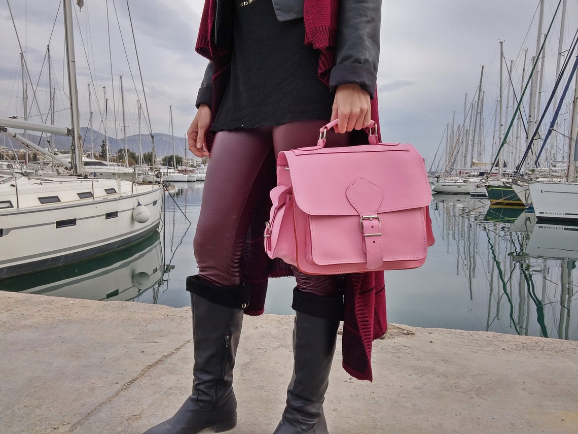 Pink Leather Camera Bag Pink Shoulder Bag Women Leather Etsy