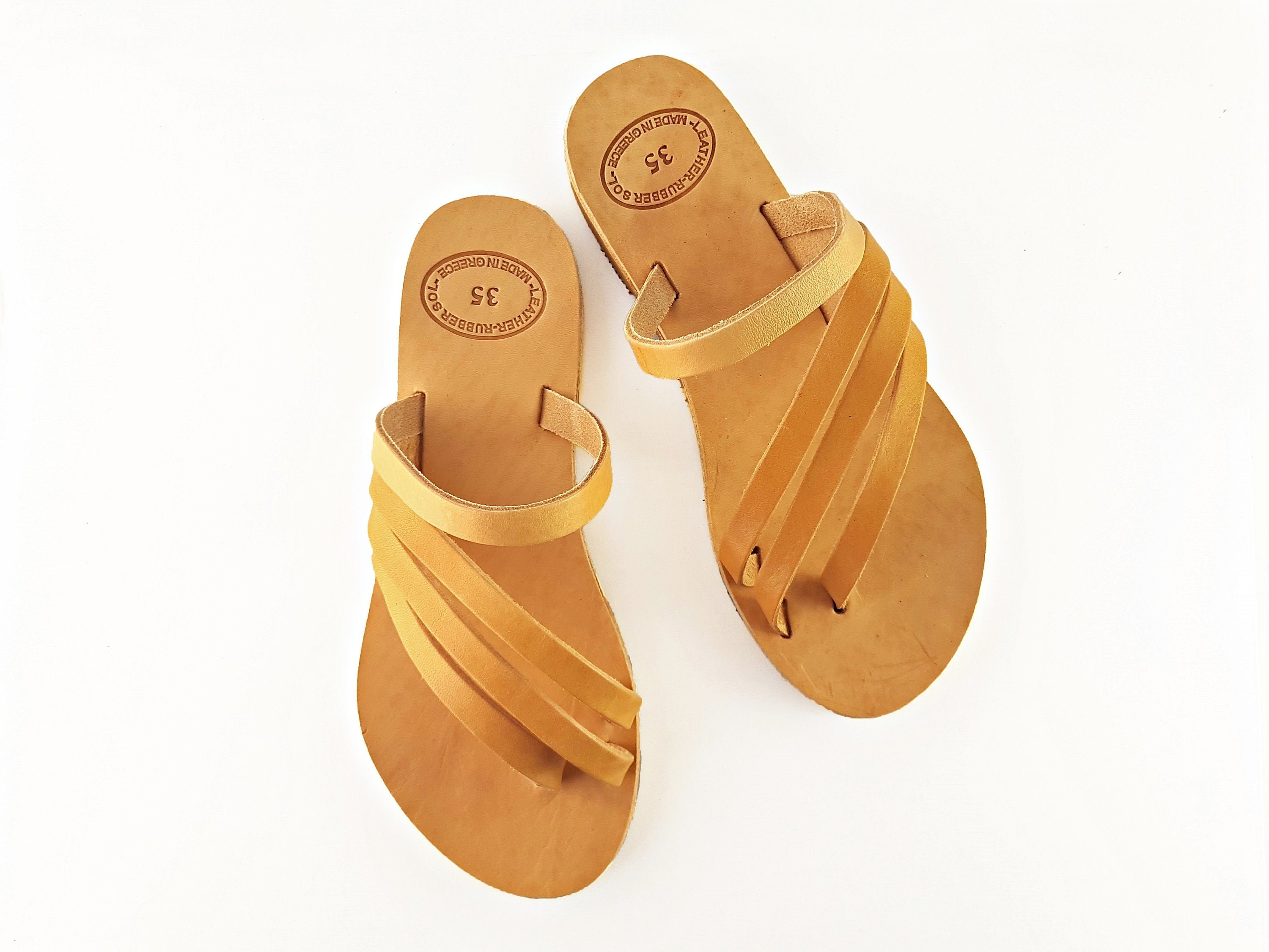 tan flat slip on sandals