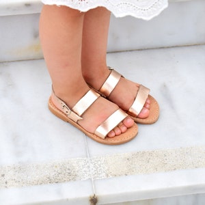 Baby Leather Sandals Rose Gold Kid's Sandals Children Sizes Slingback Shoes with Buckles, Birthday Gift, Baby Shower Gift, Leather Gifts. image 2