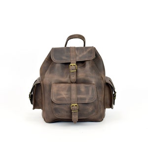 Women Leather Backpack Handmade of Full Grain Leather, Waxed Leather Rucksack Medium Size, Available in 6 COLORS Waxed Dark Brown