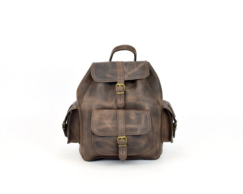 Women Leather Backpack Handmade of Full Grain Leather, Waxed Leather Rucksack Medium Size, Available in 6 COLORS Waxed Dark Brown