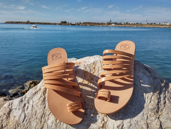 Women Toe Ring Sandals in Brown With Leather Straps Handmade Greek Sandals Women Leather Sandals Genuine Leather Etsy