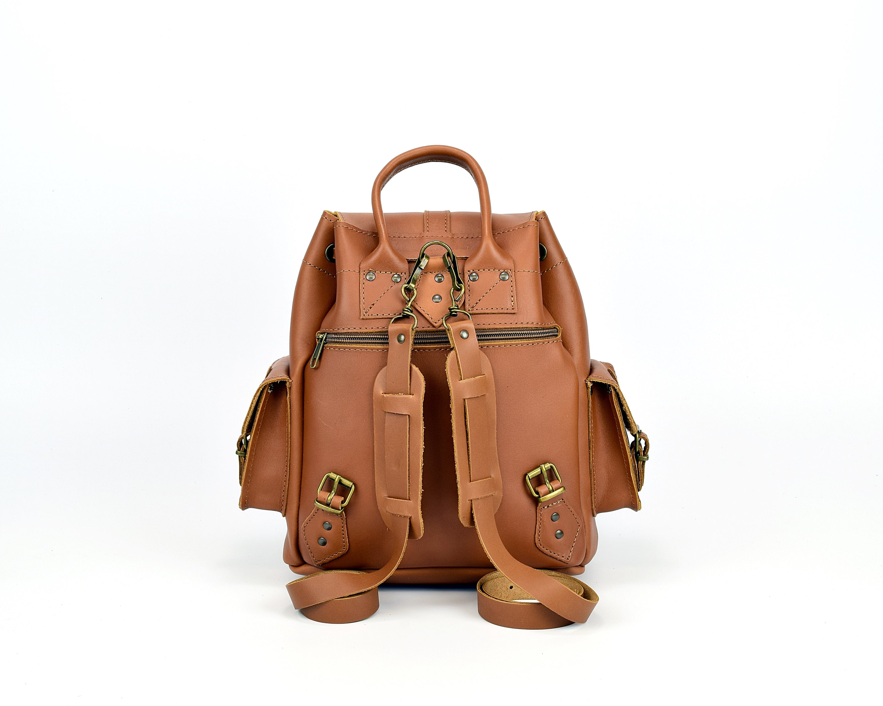 バックパック・リュック MEDIUM LEATHER AND FABRIC BACKPACK Women's Backpack From Full Grain Leather, Medium Size