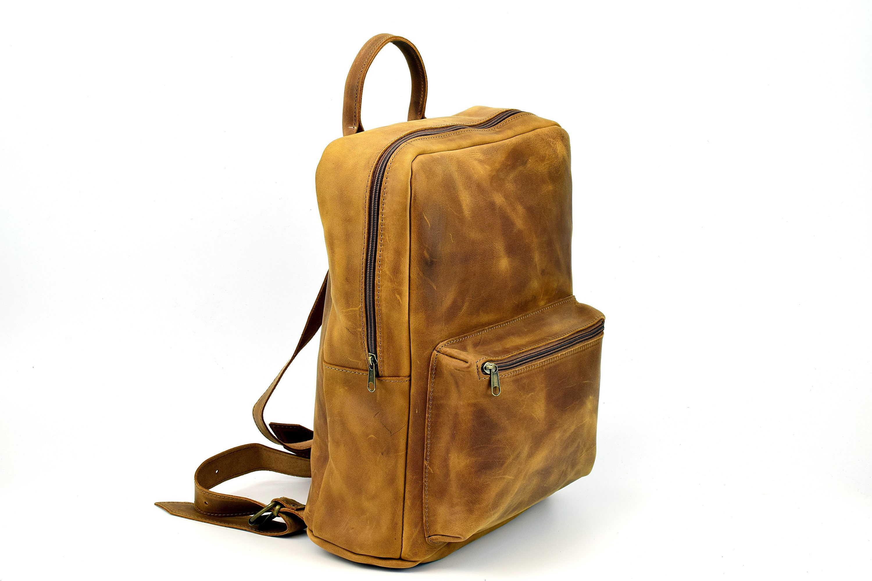 Full Grain Leather Backpack Men 15 Inch Laptop Backpack Etsy