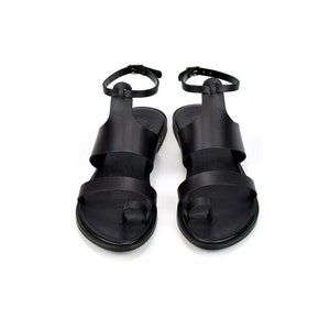 THALASSA Black Leather Sandals for Women, Greek Gladiator Summer Shoes ...