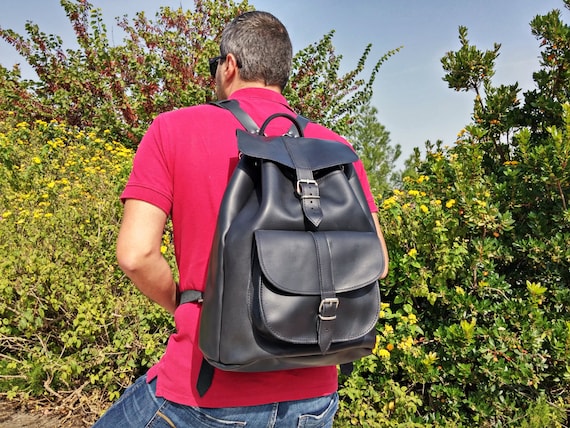 Sac à Dos Grand En Cuir Véritable De Chèvre - Fabriqué à La Main En Inde, Marron, Taille Large