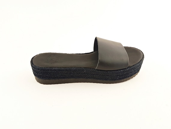 Black Leather Platform Sandals: Handmade Greek Summer Shoes - Etsy