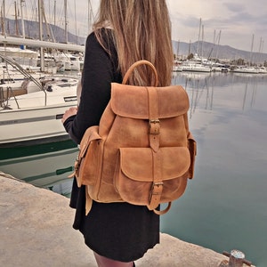 Waxed Leather Backpack Knapsack from Full Grain Leather, Handmade in Greece. LARGE size. image 2