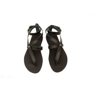 Black Leather Sandals Strappy Sandals Summer Flats. Genuine Leather ...