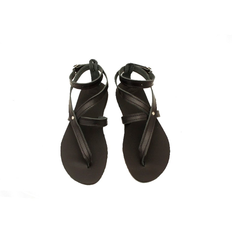 Black Leather Sandals Strappy Sandals Summer Flats. Genuine Leather, Handmade in Greece, Sandales Grecques Grecian Sandals. image 6