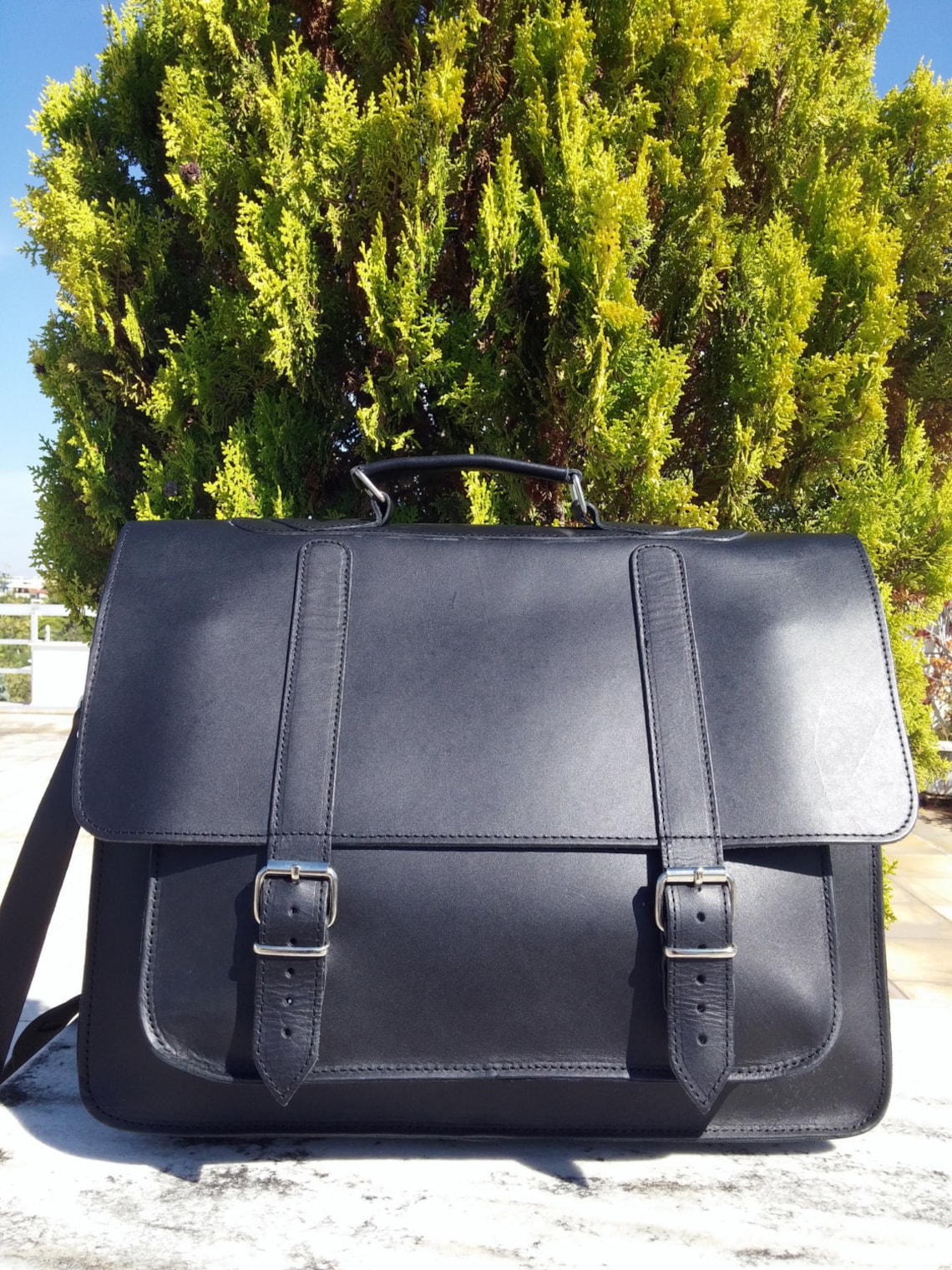 Full Grain Leather Briefcase 17 Inch Laptop Messenger Bag Etsy