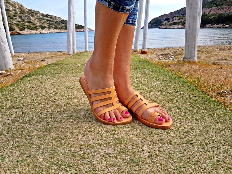 Ancient Greek Gladiator Sandals in Natural Brown Leather Color, Greek Sandals, Flat Sandals Women Handmade of Genuine Leather. image 6