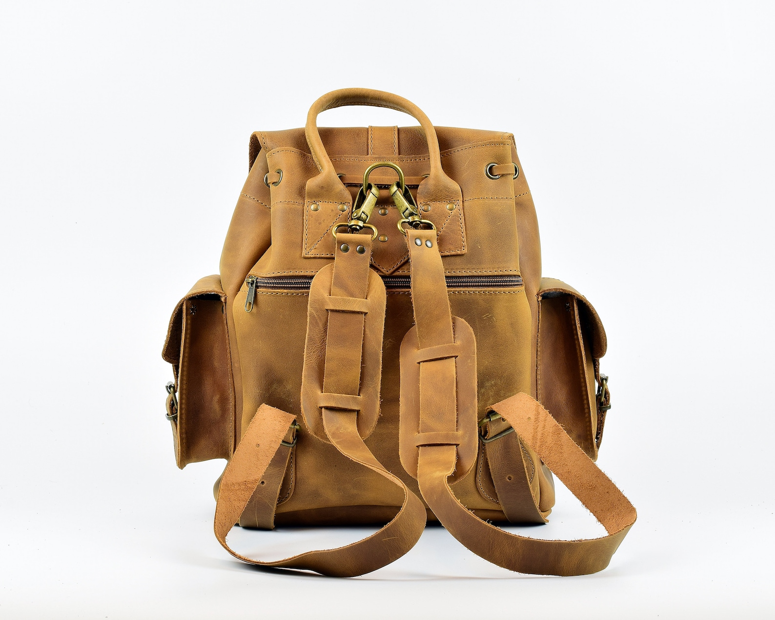 Waxed Leather Backpack Knapsack From Full Grain Leather Etsy