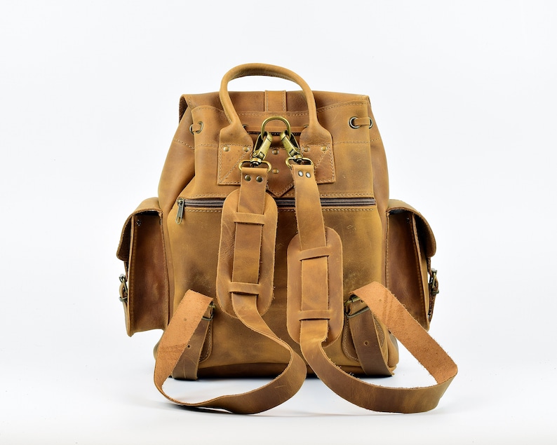 Waxed Leather Backpack Knapsack from Full Grain Leather, Handmade in Greece. LARGE size. image 5