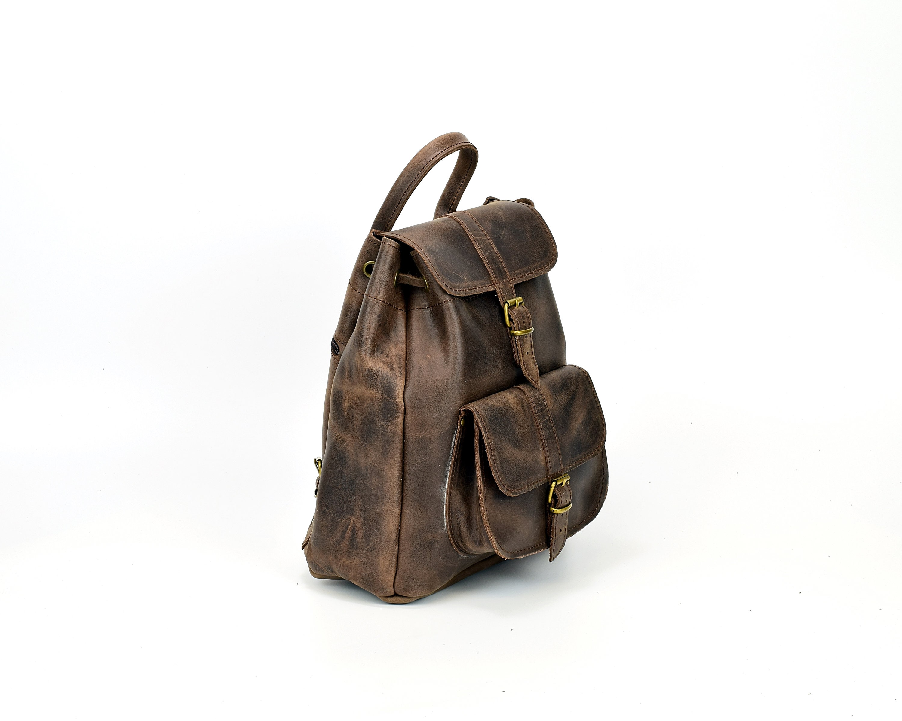 Sac à Dos En Cuir Véritable Pleine Fleur Vintage - Marron, Neuf Avec étiquettes, Style Rétro Et élégant