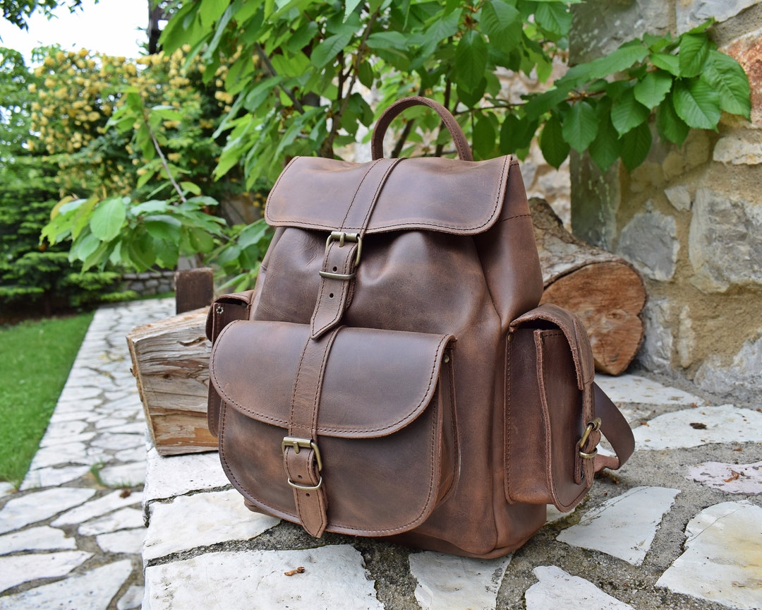 Handmade Waxed Leather Backpack: Large Waterproof Full Grain Rucksack ...