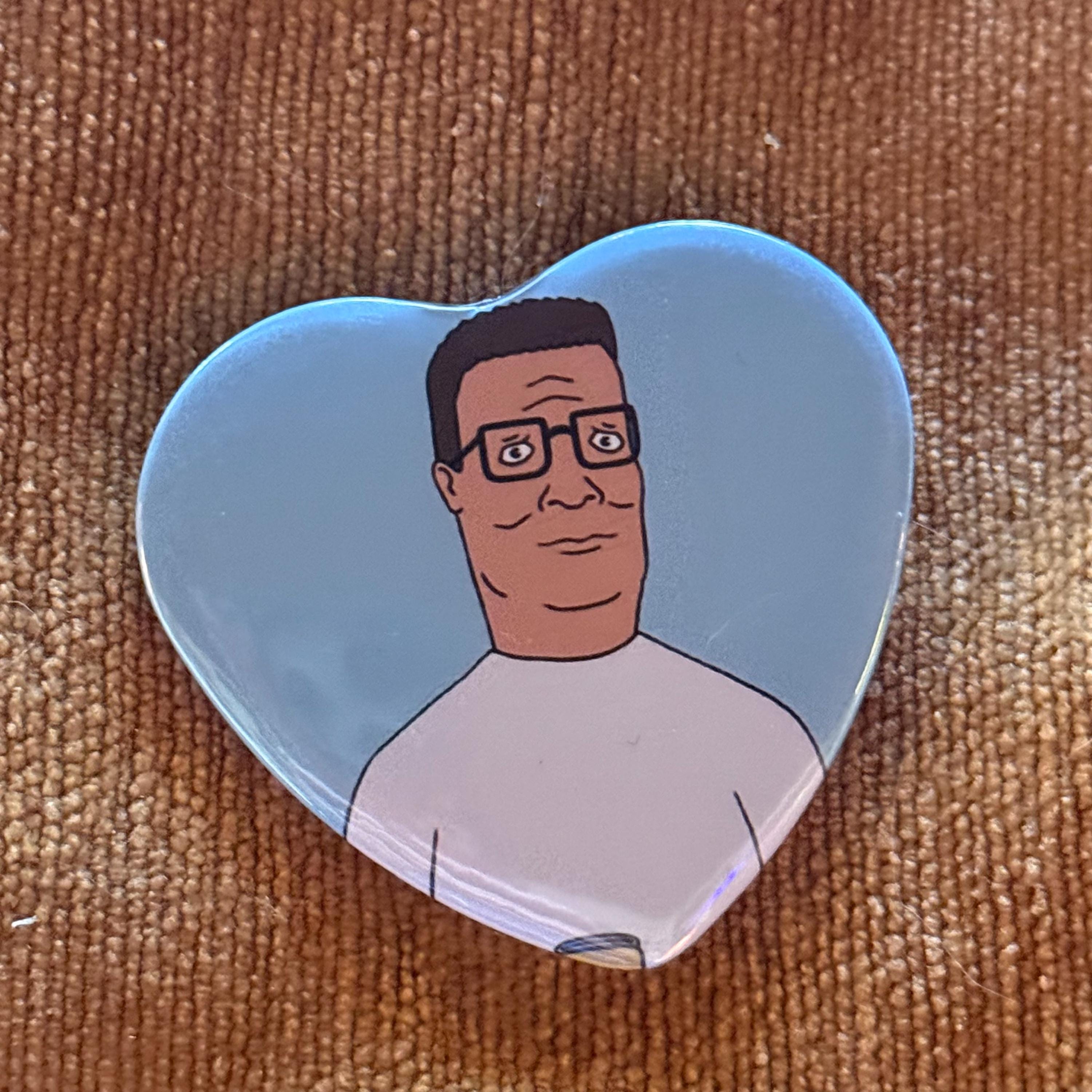 Heart Shaped Hank Hill Button or Magnet – King of the Hill Fan Gift, Last Chance Collectible, Alt Cartoon Pin KOTH Arlen Texas