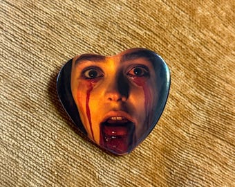 Heart Shaped Full Color Nosferatu 2024 Lily Rose Depp Movie Inspired Magnet or Pinback Button, Vampire, Fan Gift, Silver Metal, Handmade