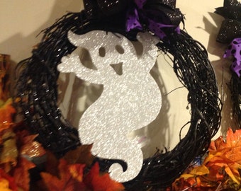 Halloween wreath, ghost Halloween wreath, ghost, grapevine wreath