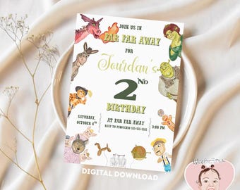 Invitación de cumpleaños de Shrek / Plantilla editable de Canva / Invitación a fiesta de Muy Muy Lejano / Descarga digital