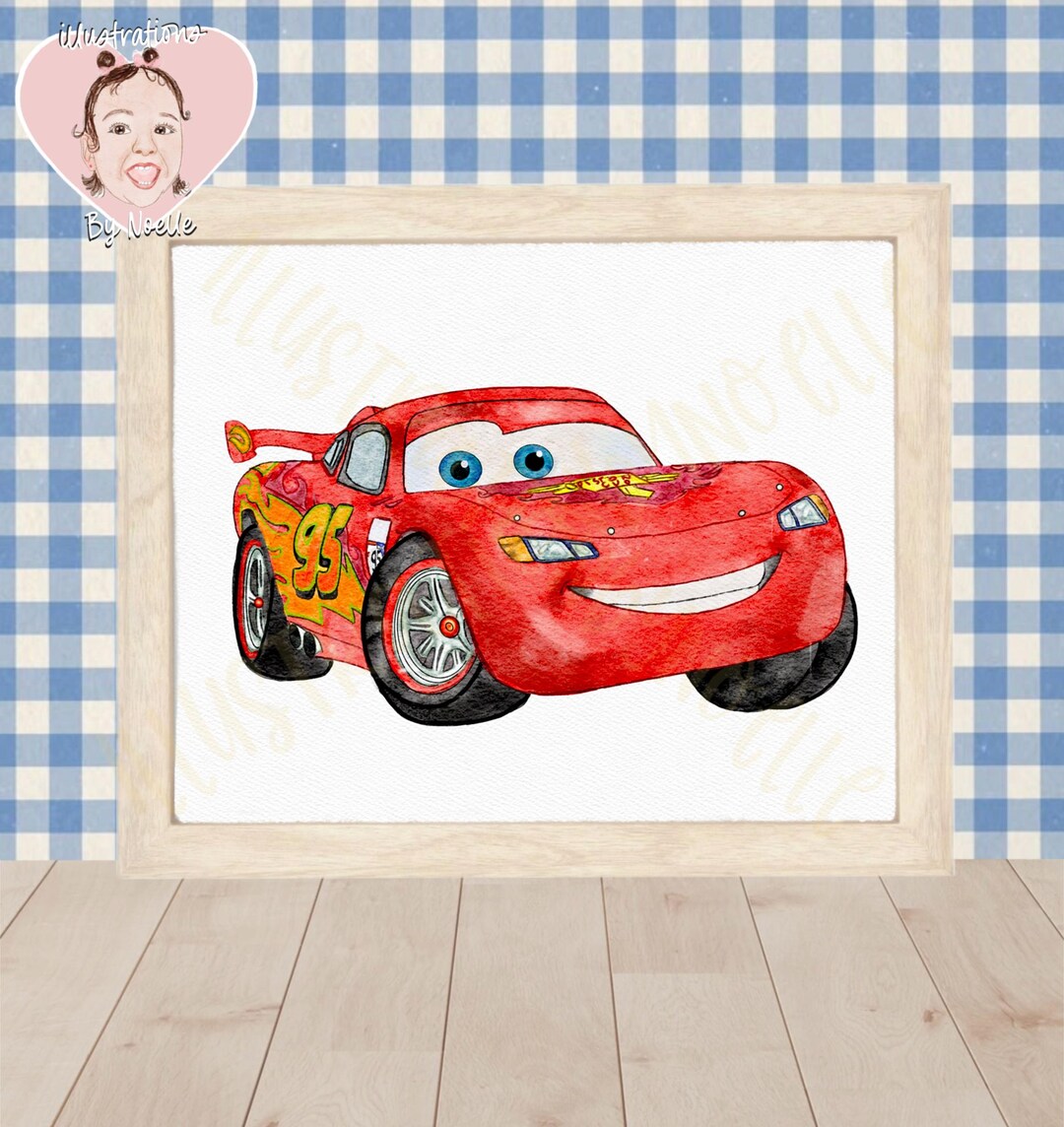 Lightning Mcqueen Watercolor Art Print – Digital Download for Kids Room ...