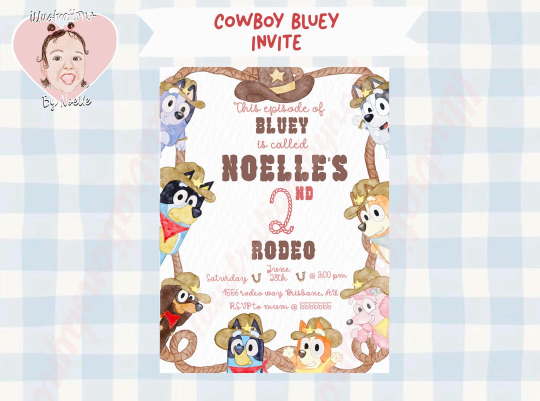 Cowboy Bluey Brithday Invite/ Rodeo / Soft Pastels/ Watercolor Invite ...
