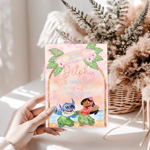 Lilo and Stitch Birthday Invitation | Editable Luau Party Invite | Soft Pastels |Girl’s Tropical Birthday |Digital Download
