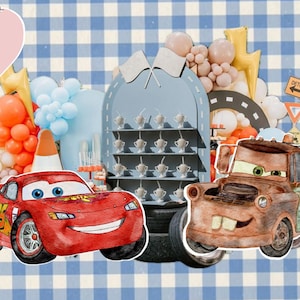 Recortes de acuarela de McQueen y Rayo McQueen: descarga digital para fondos o guirnaldas de globos, decoración de pared con temática de Cars de Pixar