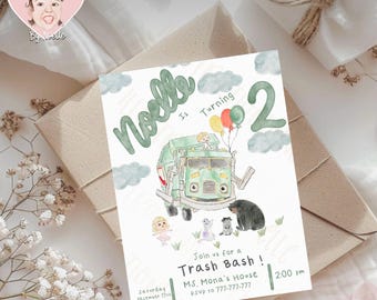 Invitación de cumpleaños con forma de camión de basura