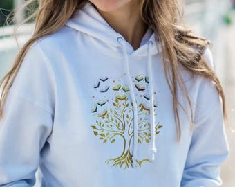 Sudadera con capucha del Árbol de la Vida, regalo para amantes de los libros, sudadera de biblioteca mágica, regalo para bibliotecarios, sudadera con estampado de lector, sudadera estética para amantes de los libros.