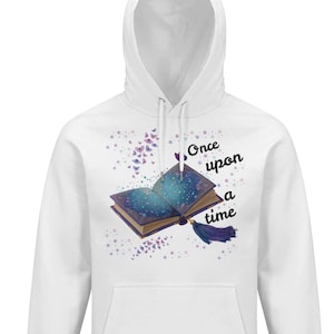 Sudadera con capucha de libro mágico, sudadera de lectura fantástica, jersey de biblioteca encantada, regalo para amantes de los libros, ropa literaria caprichosa, libro morado