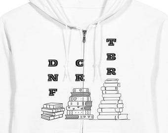 Sudadera con capucha y cremallera Bookish, regalo para amantes de los libros (CR TBR DNF), sudadera con estética de biblioteca, ropa cómoda para lectores, sudadera para club de lectura, regalo para ratones de biblioteca