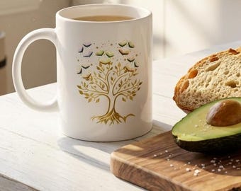 Taza para amantes de los libros con el Árbol de la Vida, regalo literario dorado para lectores, taza de café original para amantes de los libros, regalo para bibliotecarios, arte para bibliotecarios.