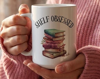 Taza con diseño de pila de libros - Taza de café de cerámica grande de 443 ml - Regalo para lectores, bibliotecarios, amantes de los libros, decoración de bibliotecas, idea de regalo para ratones de biblioteca