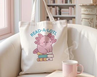 Bolso de mano Read-a-lotl Axolotl - Un bonito regalo para amantes de la lectura y los libros - Bolso de mano ecológico de lona de algodón.
