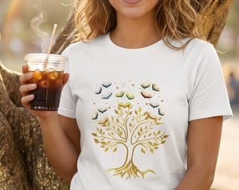 Camiseta del Árbol de la Vida, Regalo para amantes de los libros, Camiseta de lectura, Camiseta del Árbol Dorado, Camiseta de bibliotecario, Camiseta de arte literario, Ropa para ratones de biblioteca, Regalo para lectores