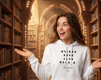 Sudadera con capucha "Weirdo Book Club", sudadera retro de lectura, regalo literario para ella, sudadera divertida de biblioteca, ropa estética para clubes de lectura 2026