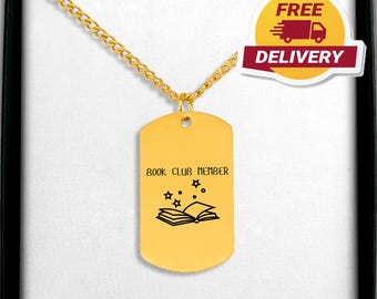 Regalo de cumpleaños para amantes de los libros / Collar personalizado para miembros de clubes de lectura / Joyería para lectores grabada a medida / Collar literario. Baño de oro de 18 quilates.