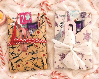 Cita navideña personalizada con un libro NUEVO. Libro envuelto con extras. Listo para regalar. Set literario. Pack navideño para lectores.