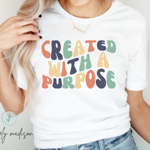 Retro Christian Tshirt Gift for Women, Aesthetic Oversize Bible Verse Shirt, Church Tee, Scripture T-Shirt, Created with a Purpose TShirt