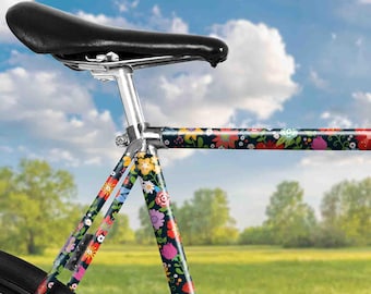Fahrradfolie Sommerblumen Muster – Schwarze Rahmenschutzfolie