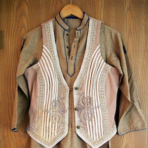 S M Shepherd Peasant Costume Tunic Vest Textured Embroidered Vest Brown Men Biblical Bible Farmer Nativity Christmas Play