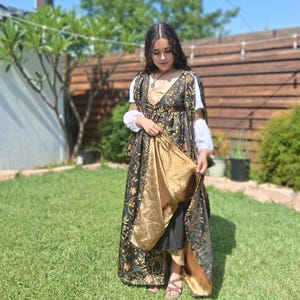 Italian Renaissance Cioppa Gown Dress Costume - Overdress Black Flower ...