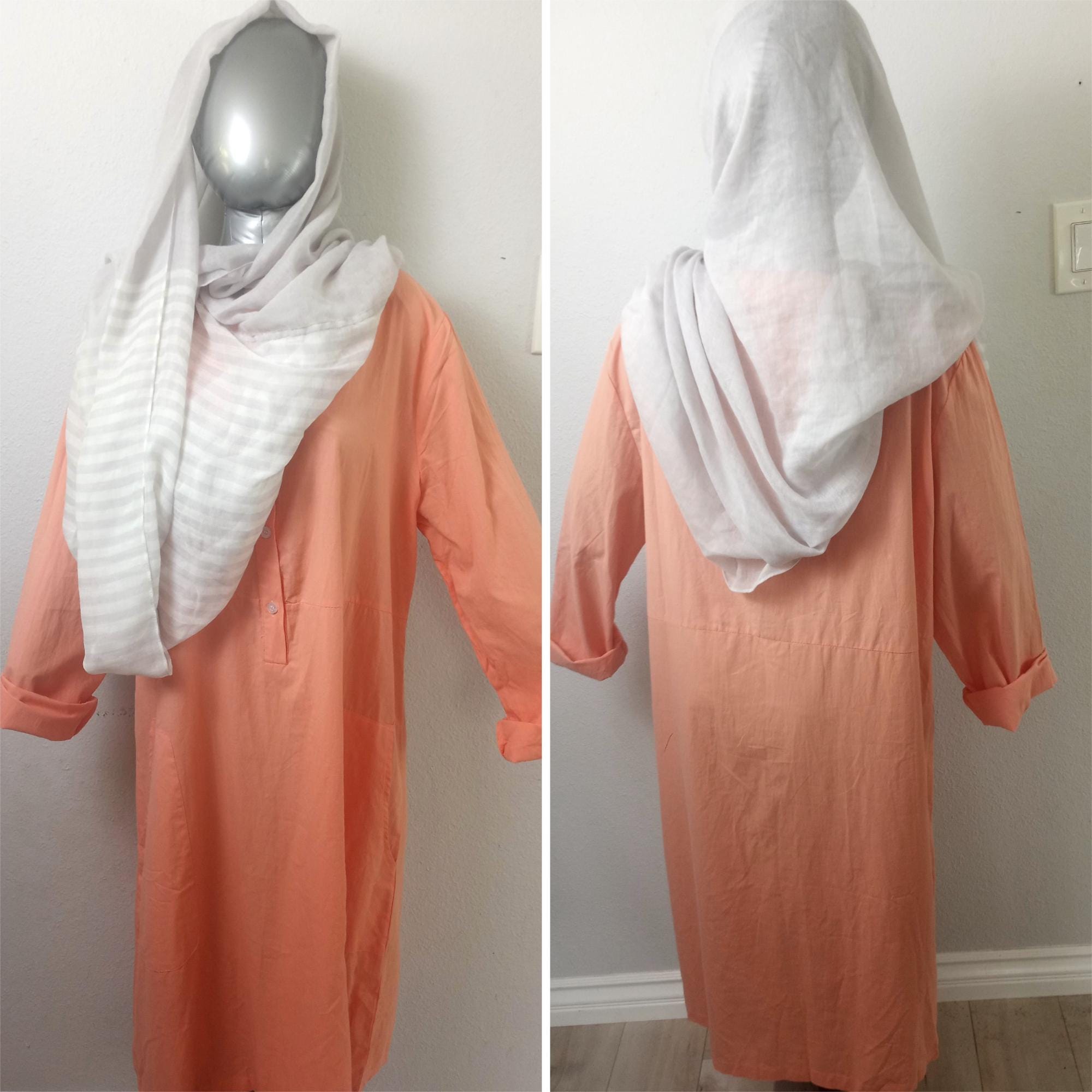 Biblical era peasant costume  - Womens Bible dress tunic dress shepherdess townswoman mary etc - orange salmon white adult M L outfit shawl