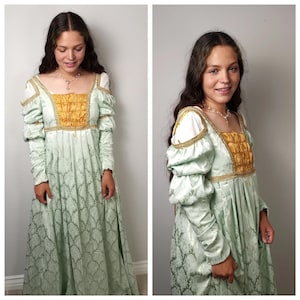 Renaissance Cinderella Gown 1500s - Gold and Light Blue Dress w Puff Sleeves - French or Italian Renaissance - CUSTOM size M L Juliet