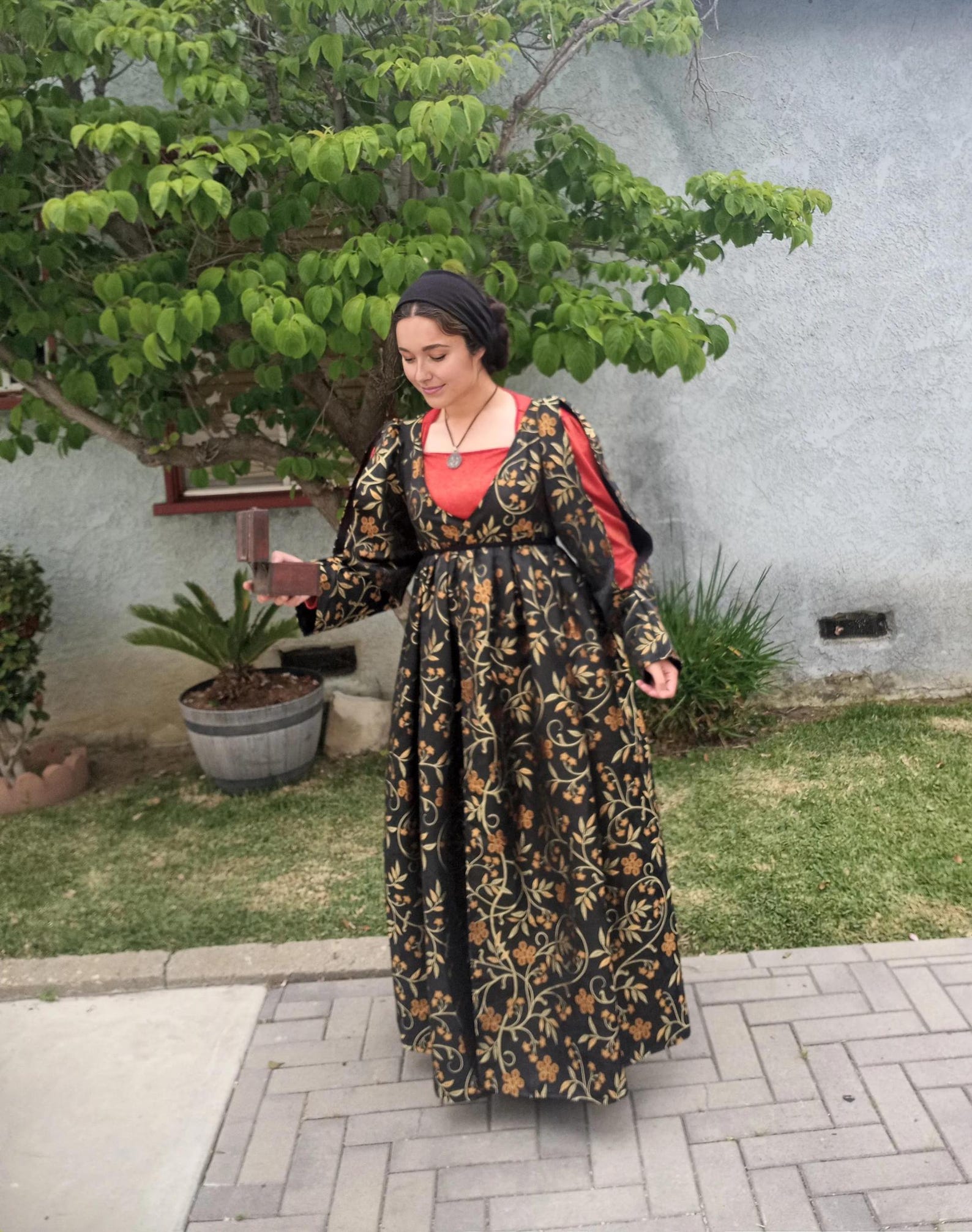 Italian Renaissance Cioppa Gown Dress Costume - Overdress Black Flower ...